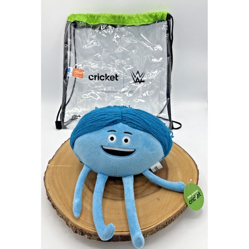 Cricket Wireless MIA Promotional Plush W/Bag Blue Yarn Hair Stuffed Animal 10”
